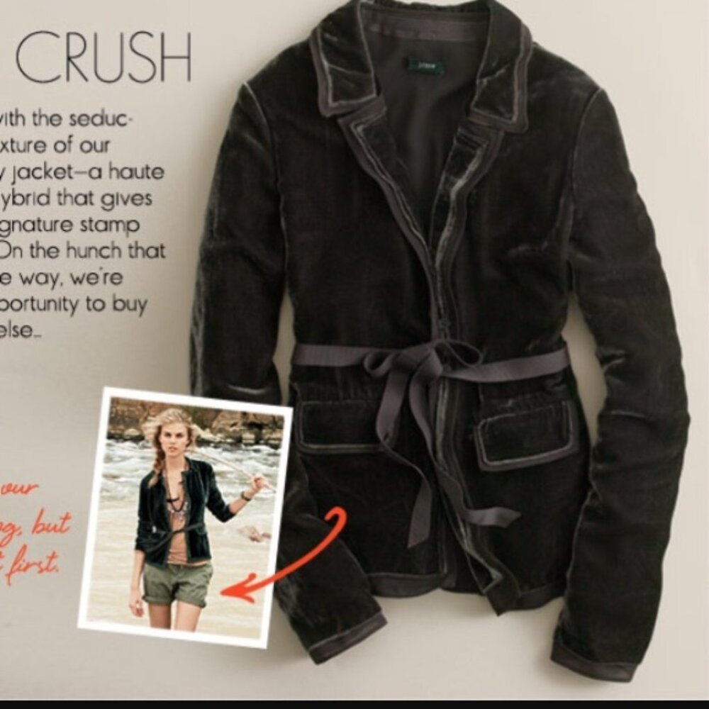 J.Crew Ruby Velvet Jacket Silk Rayon Velvet Grosgrain Ribbon Belted